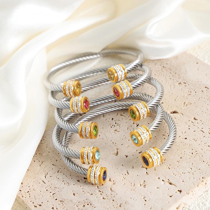 Titanium Steel Multi-Color Zirconia Open Bangle - Cross-Border Stainless Steel Hand Ornament