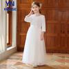 Girls' White Long-Sleeve Formal Performance Dress