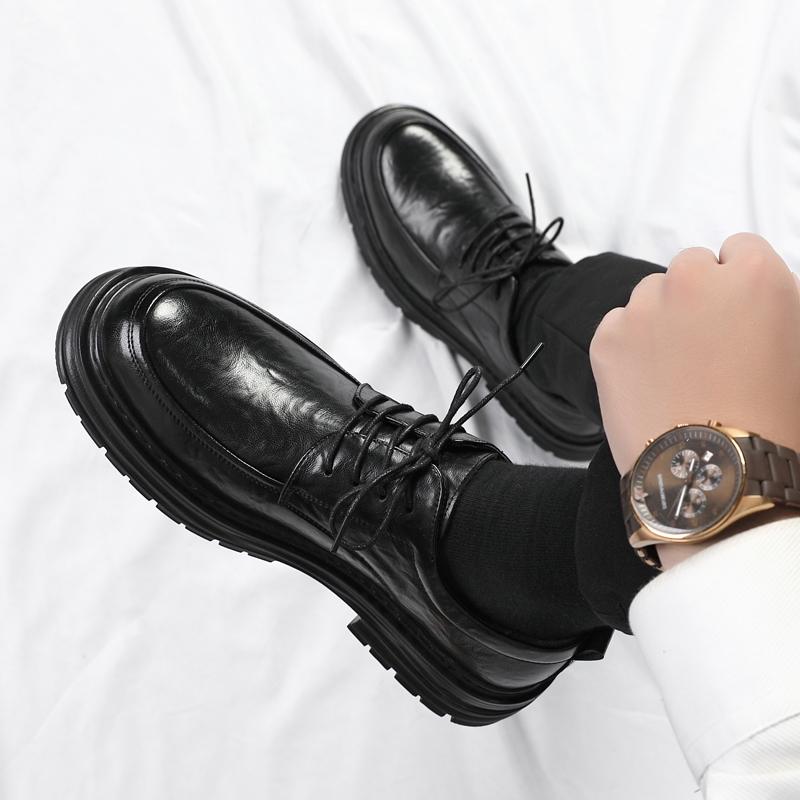 Fashion High Quality Men's Comfortable Leather British Style Thick Soled Business Dress Leather Shoe for Spring New Lace Up Oxford Shoes