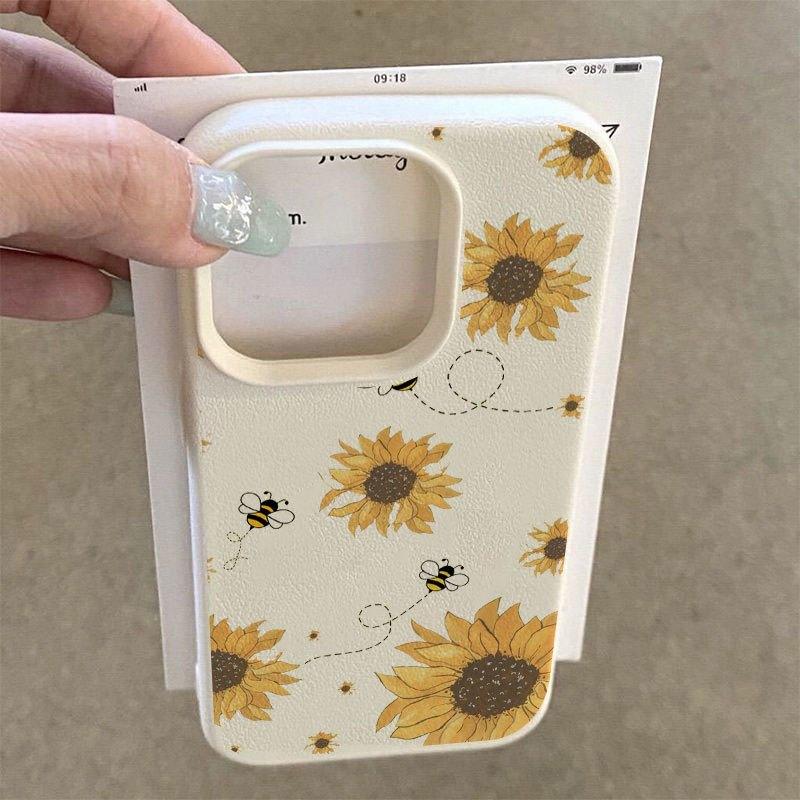 Sunflower Bee Illustration Pattern Phone Case For IPhone 17 Pro Max 17Air Max Plus 16 Pro 15 14 13 12 11 Back Soft Cover