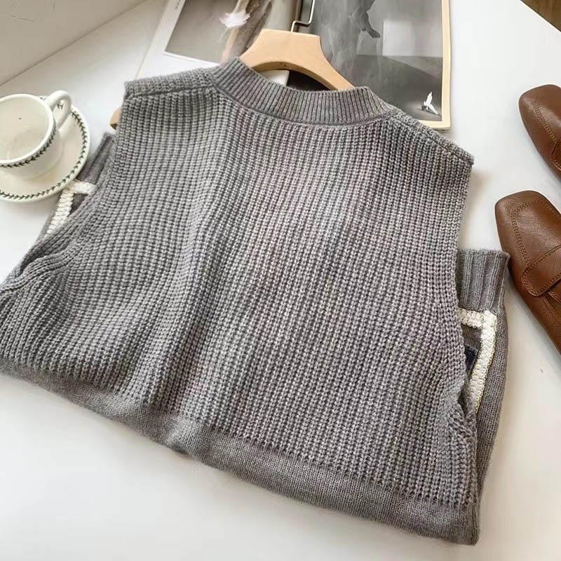 Strickweste Damen Oversize Unterhemd Ärmellose Tops Lockere Strickweste Verdickt Lässig Rundhalsweste