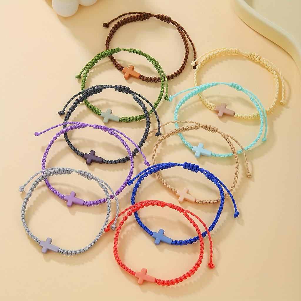 Colorful Bracelet Set, Acrylic Cross Pattern, Woven Wax Rope Adjustable, for Beach Surfing, Daily Wear, Gift-giving, Vacation.