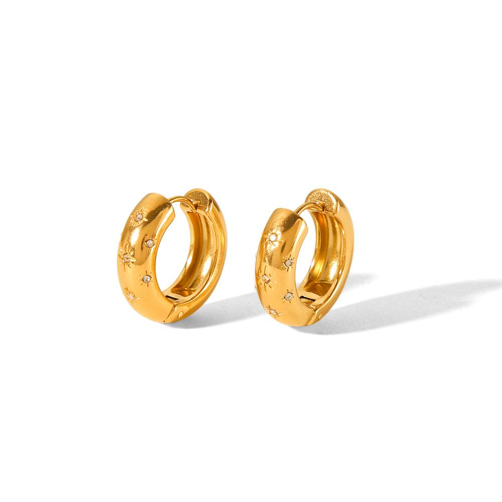 Stainless Steel 18K Gold Earrings for Women, Ins Fashion Versatile Diamond-studded Earrings, Titanium Steel Hoop Earrings