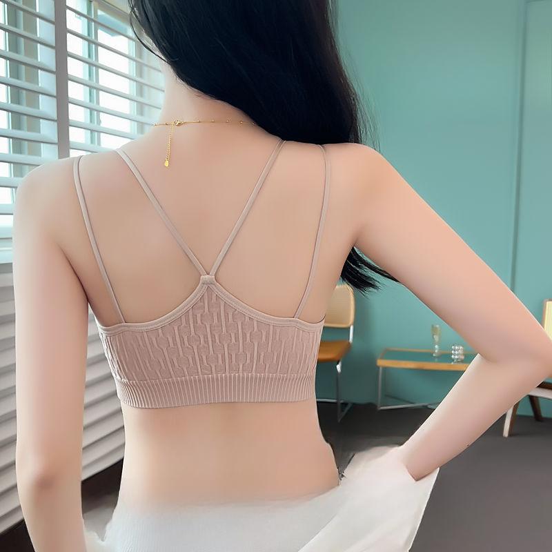 Plus Size Red Spaghetti Strap Backless Bra for Women Non-magnetic Student Sports Cami Bustier Push-Up