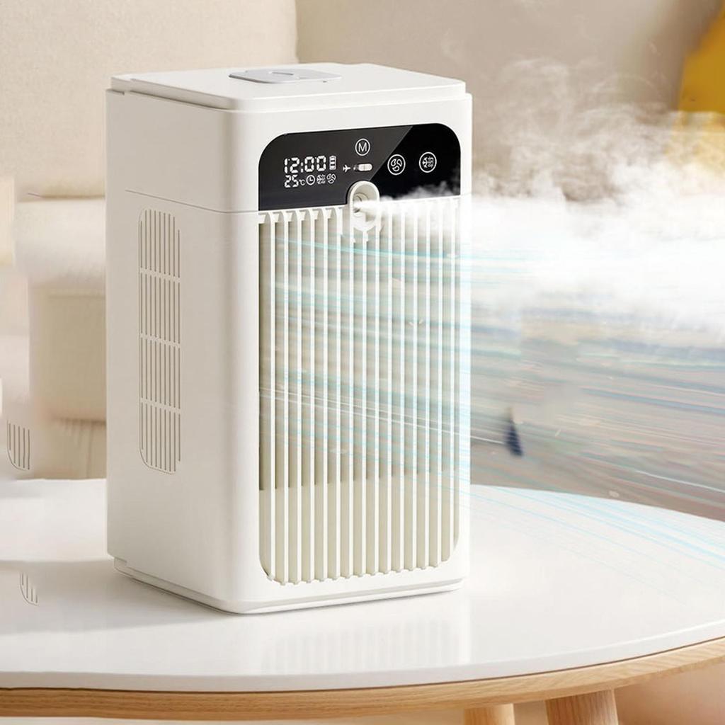 Air Conditioner Fan 2-Speed Time Display Rechargeable Portable Air Conditioners Desk Fan For Bedroom Living Room Kitchen Office