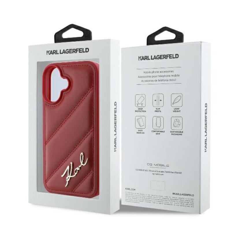 Karl Lagerfeld Quilted Signature - Etui Iphone 16 (Czerwony)