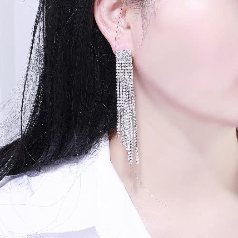 Premium sense simple tassel full diamond claw chain earrings fashion exaggerated diamond earrings personalized women's earrings stud earrings
