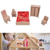 6-piece Dollhouse Bedroom Furniture Set Made of Wood, Miniature Dollhouse Furniture Toy Set with Bed, Dressing Table, Tea Table, Chair, Wardrobe and L