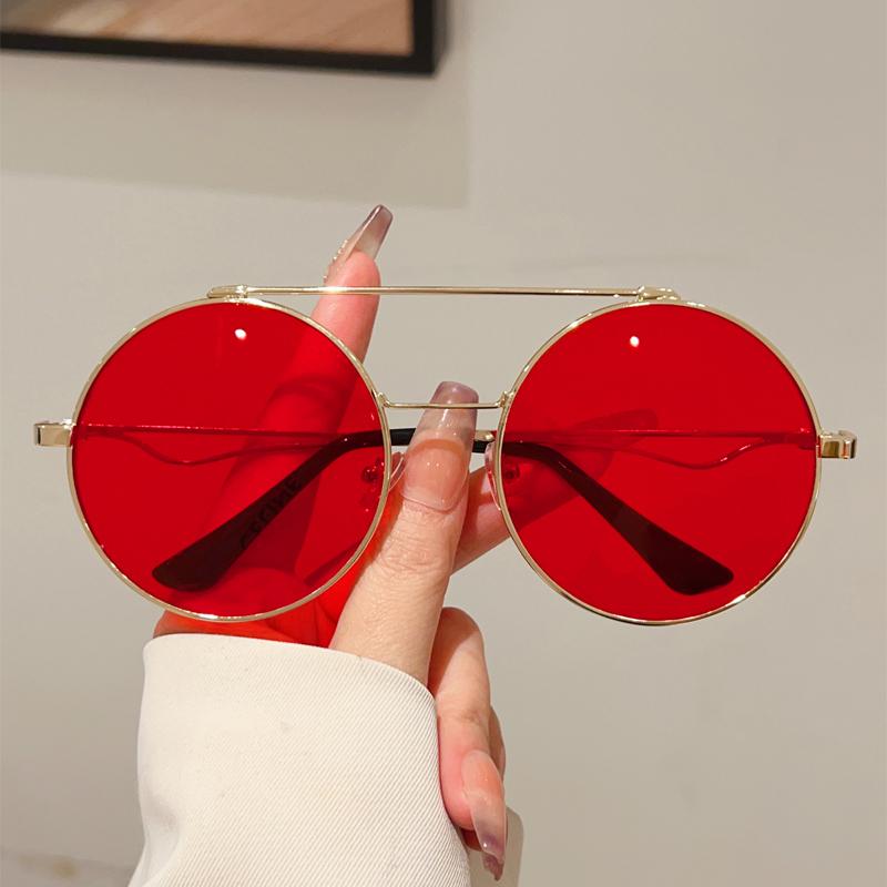 Vintage Round Sunglasses Men New in Fashion Double Bridge Mirror Shades Women Trendy Retro Brand Design Sun Glasses