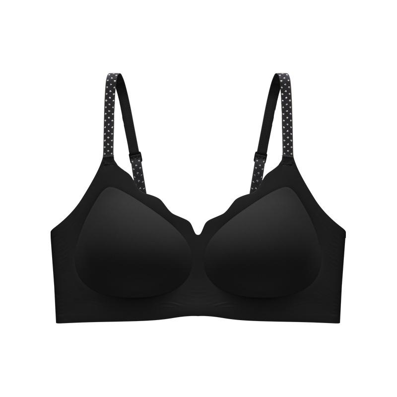 Splicing polka dots, breathable mesh, non-marking gathering, upper support, sub-breast fixing cup, comfortable bra