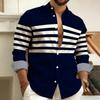 Camicia da uomo a blocchi di colore a righe orizzontali con colletto e maniche lunghe