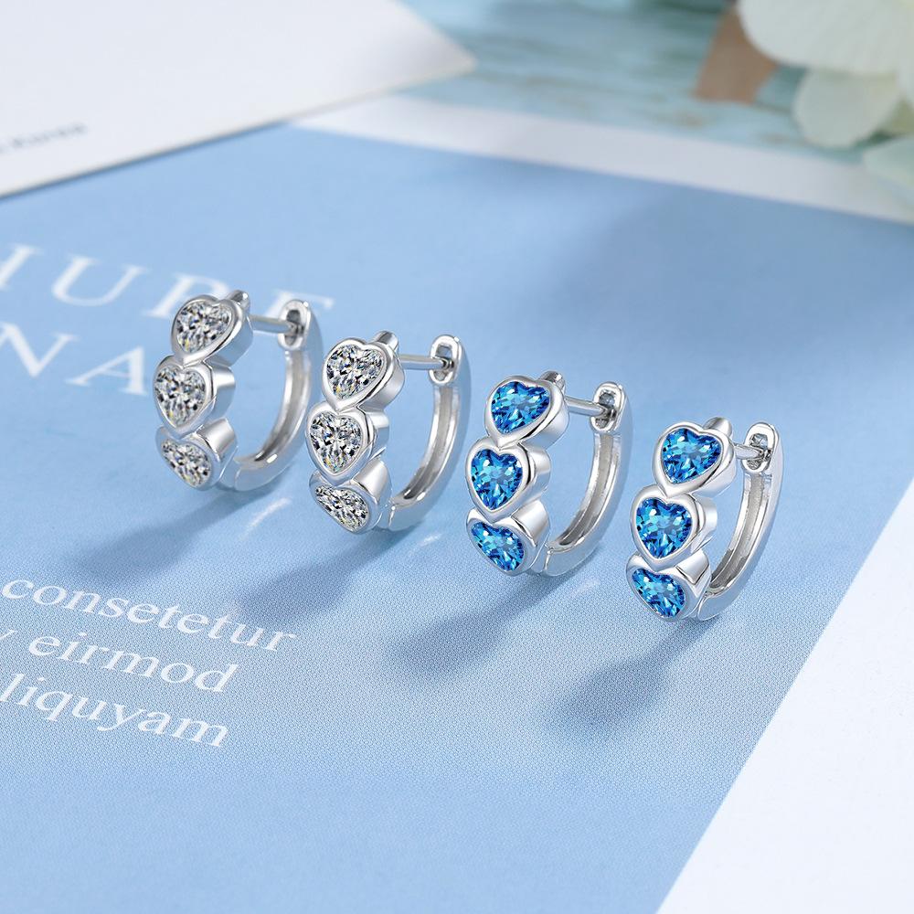 2026 Heart Diamond Earrings Blue Zircon Ear Buckles Earrings Femininity Love Earrings