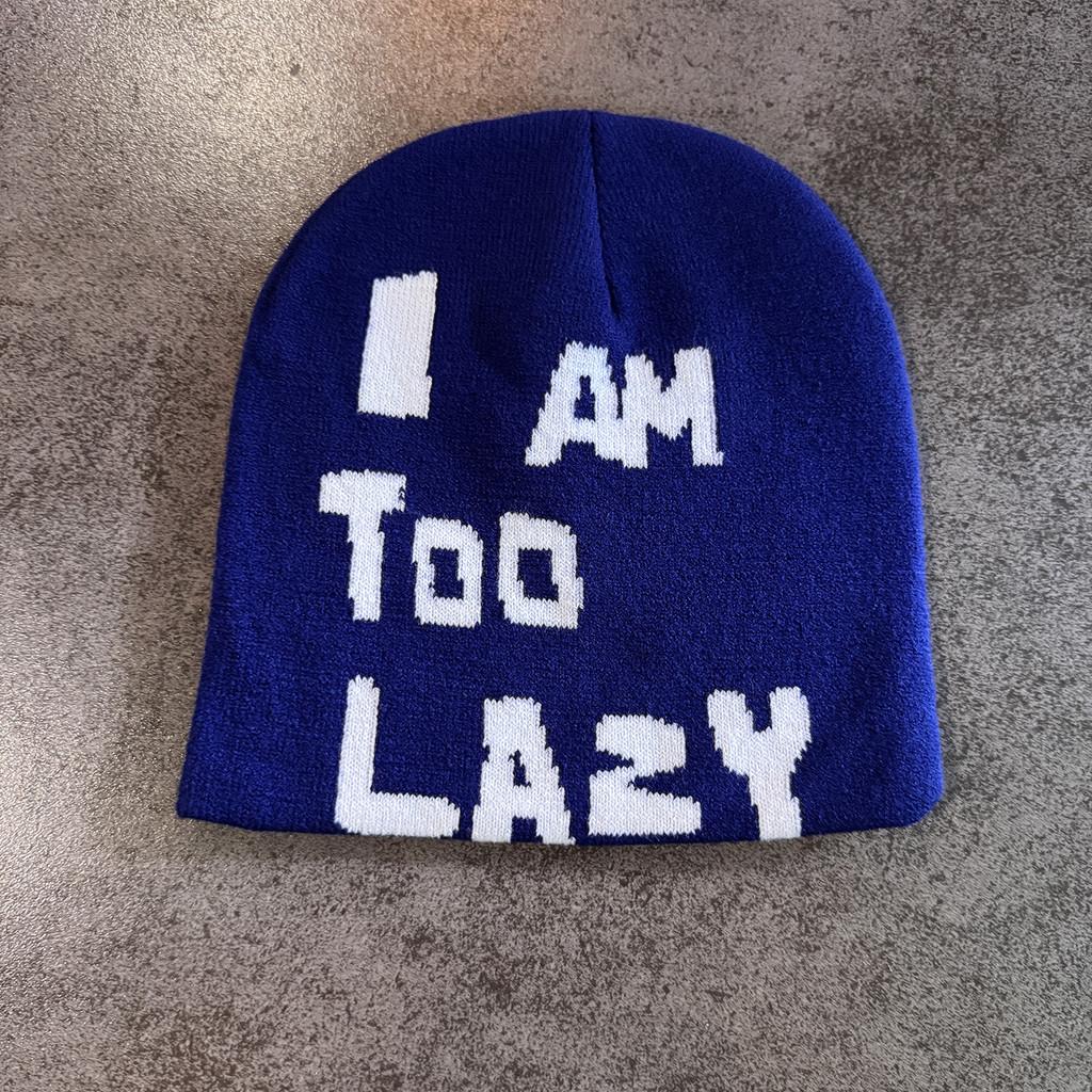 Am Letter I Too Lazy Embellishment Retro Streetwear Warm Wool Hat Knit Couples