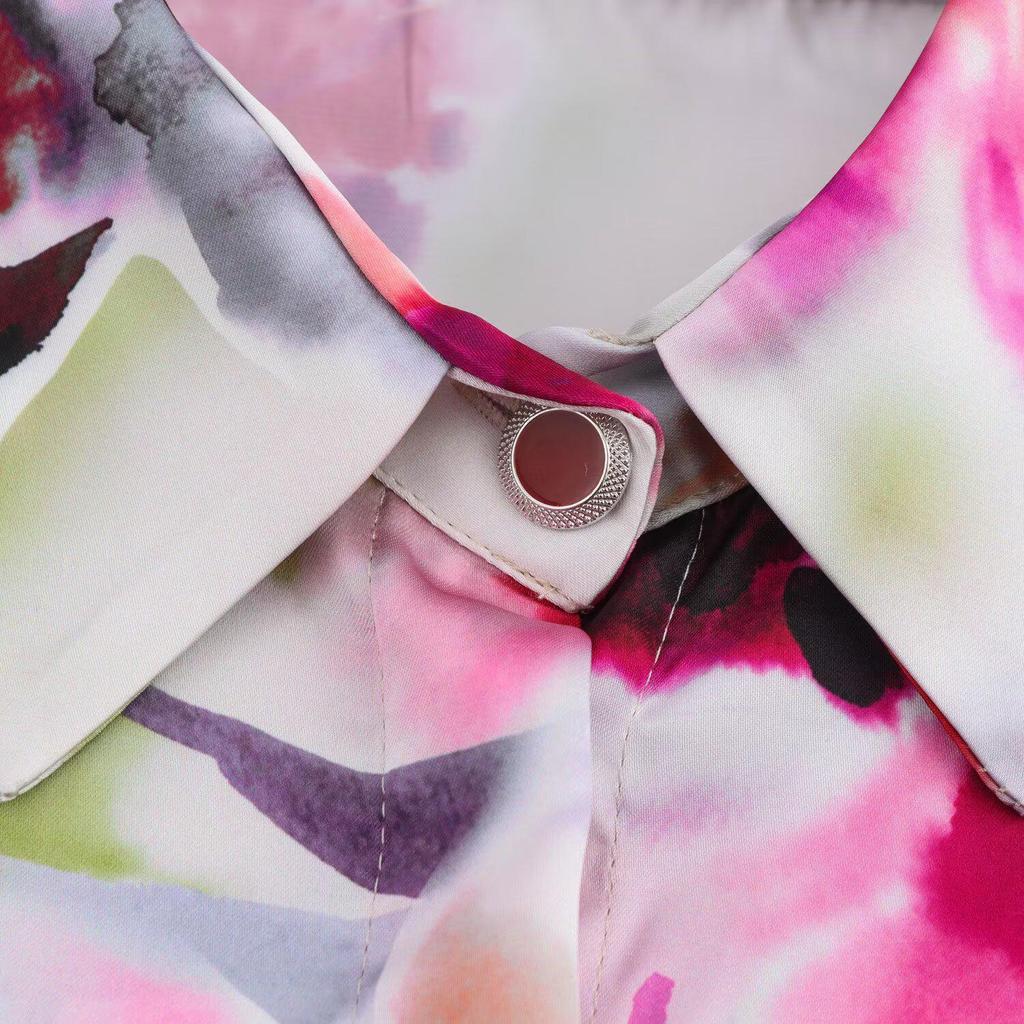 Spring 2025 Floral Print Satin Shirt for Women: Elegant, Casual, Lapel Design