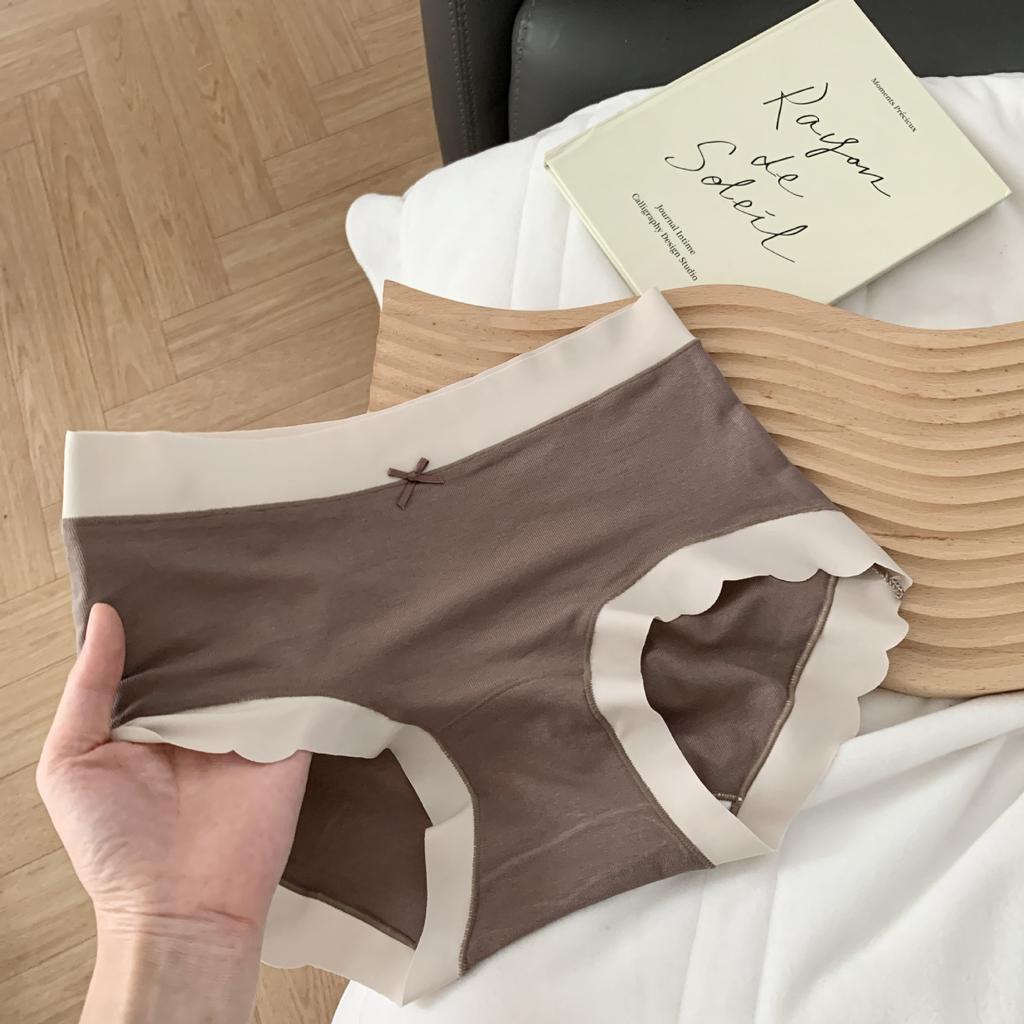 Women's Spring and Autumn Simple Color Collision 10A Antibacterial Extended Crotch Waist Non Trace Briefs