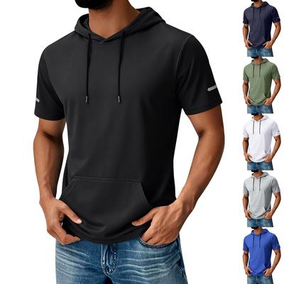 Men's Hooded Pocket Top  Men's Casual Sports Quick Drying Short Sleeved Top