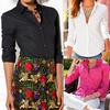 Fashion Long Sleeve Slim-fit Shirts Solid Color Lapel Cotton Women Clothes Blouses Solid Color S-XXL