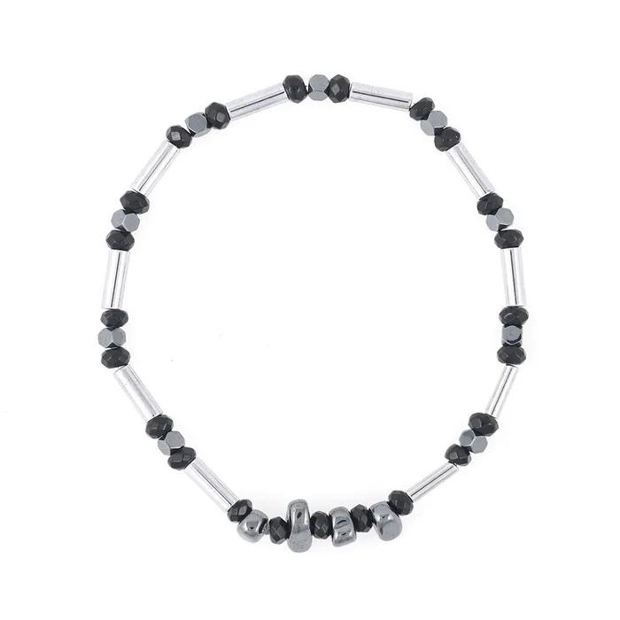 Black Metal Cylinder Gemstone Bracelet (C2503AC1267_BK)