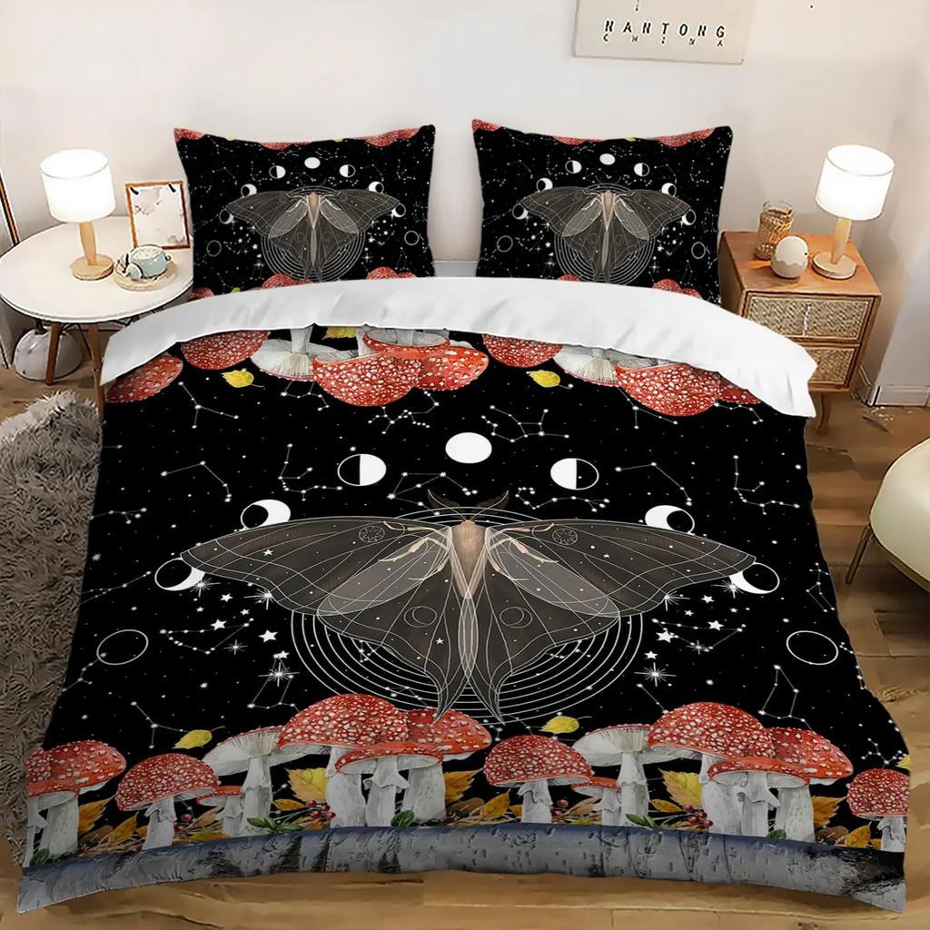 Gold Gothic Moth Duvet Cover Set Plant Pattern Bedding Sets Ultra Soft Lightweight Microfiber Queen King Comforter Cover 2/3 Pcs