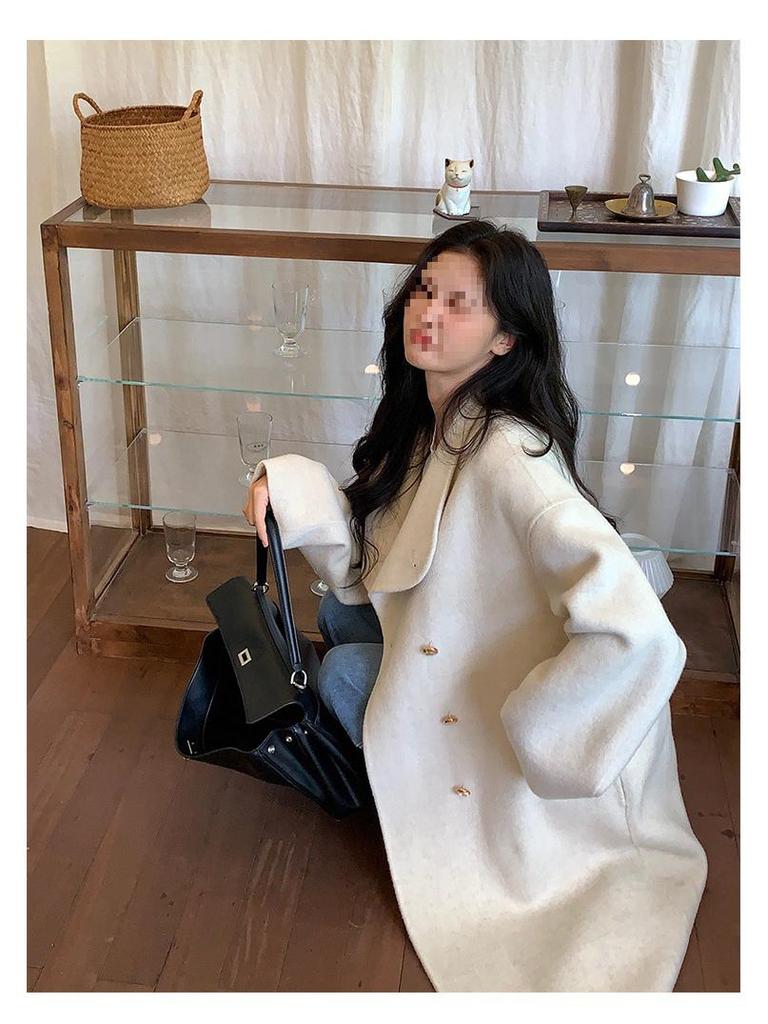 Su Jiu'er Women's 2024 Mid-Length Double-Sided Wool Coat - High-End Gray Autumn/Winter Outerwear