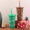 710Ml Christmas Coffee Straw Cup Reusable Xmas Tree Snowflake Plastic Cup With Lid  Year 2026 Christmas Party Favors Decor