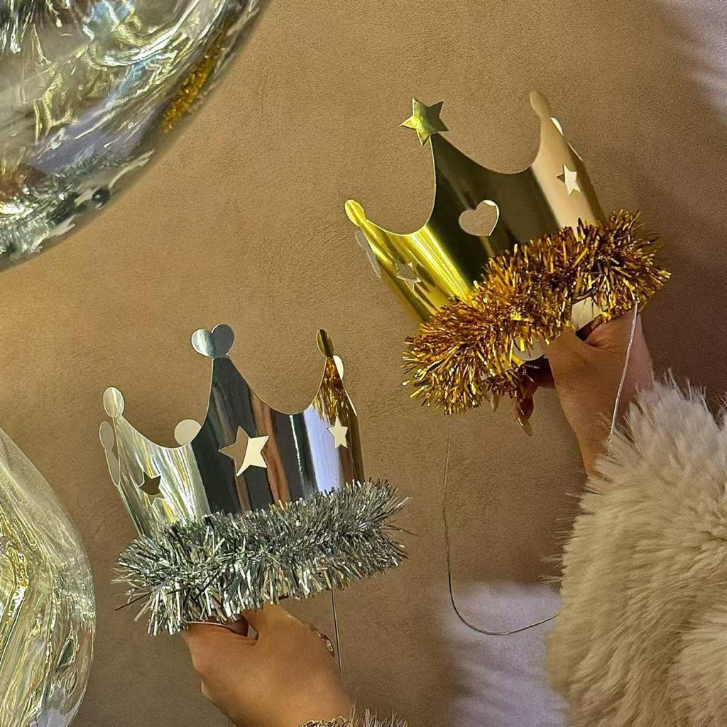 Gold & Silver Tassel Crown Cake Decoration Birthday Hat