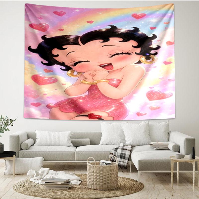 Betty Boop Print Tapestry - Portable Wall Decor Cloth, for Home, Dorm, Travel, Bedroom, Living Room - Ideal Birthday Housewarming Gift