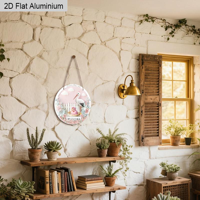 2D Flat Aluminium Welcome Sign with Pink Flowers Pattern - Charming Decorative Sign & Plaque - Ideal for Wall Decoration - No Electricity Needed