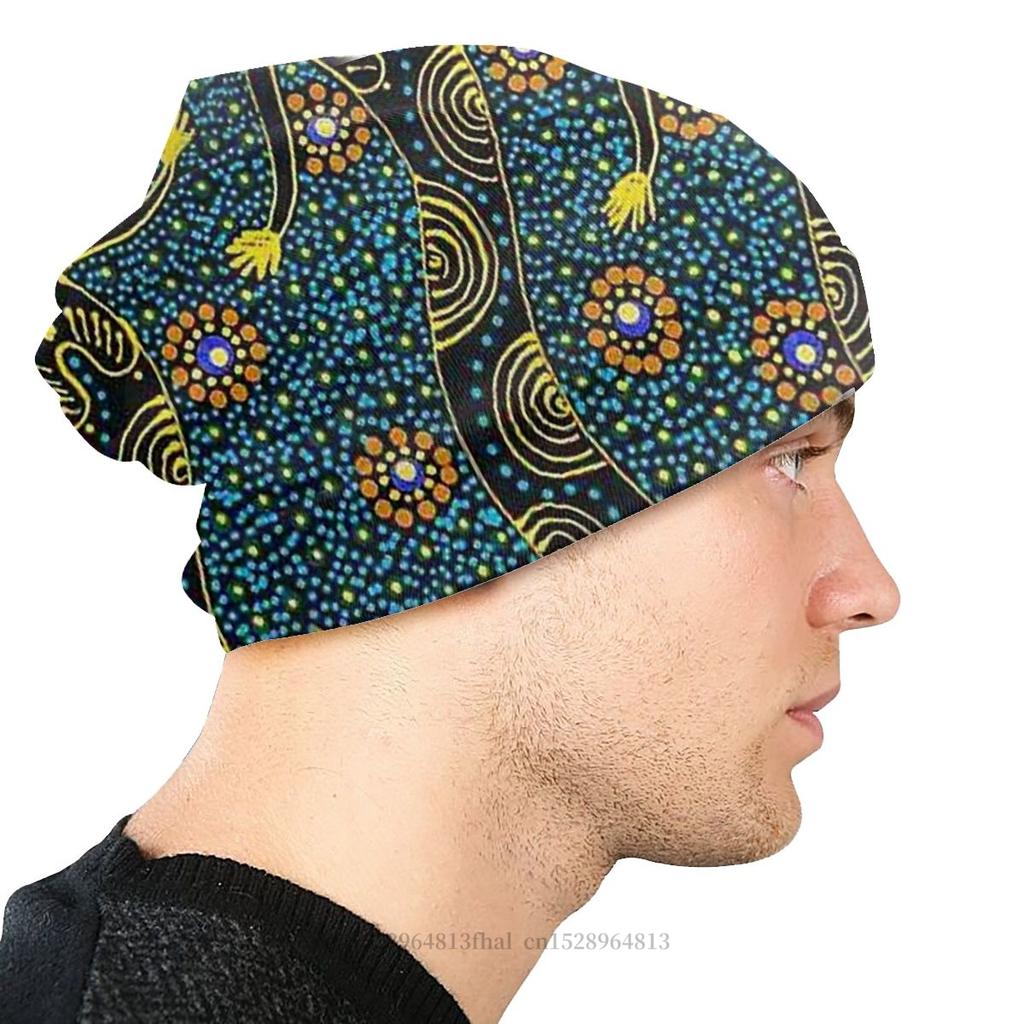 Australské domorodé umění Outdoor Beanie Klobouky Dot Dance Tenký klobouk Kapota Speciální Čepice Skullies Čepice Unisex Dámské chrániče sluchu