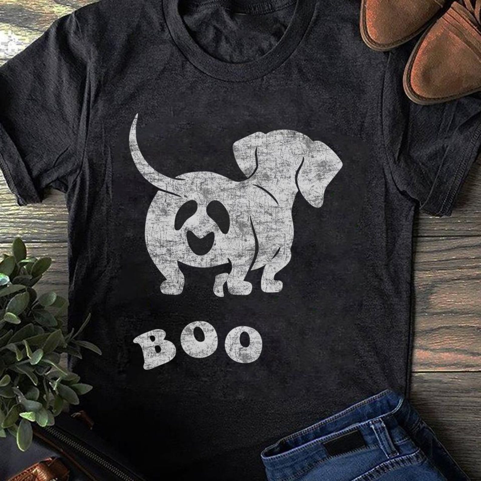 Boo Dachshund Halloween T-Shirt: Spooky Wiener Dog Costume XL