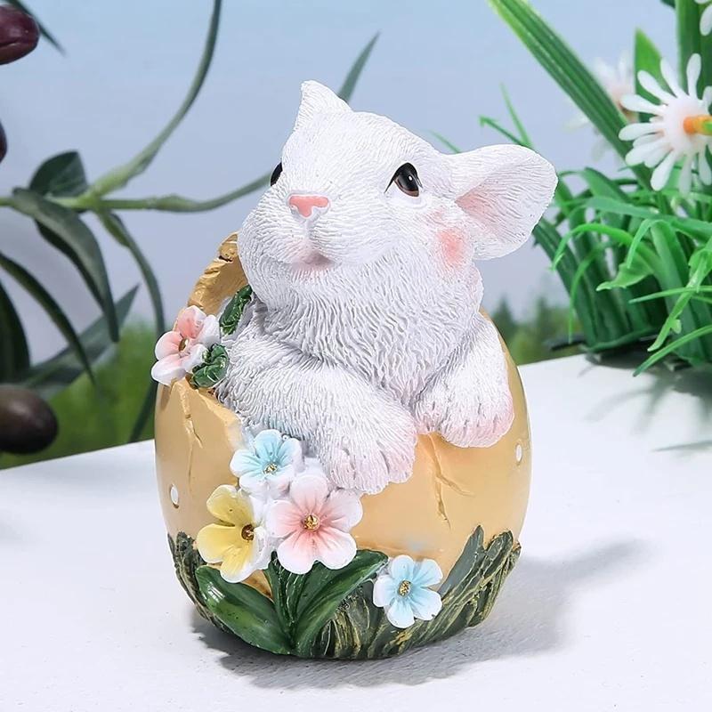5.3 Inches Easter Bunny Eggs Resin Statue Collectibles Decorations for Home Decor Rabbit Gift
