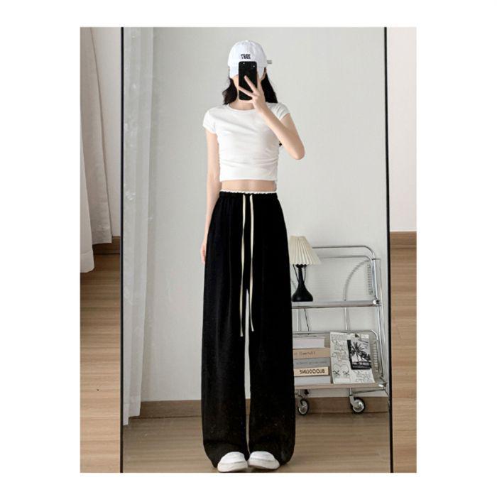 

Summer Color Block High-Waist Draped Wide-Leg Ice Silk Pants M чорний