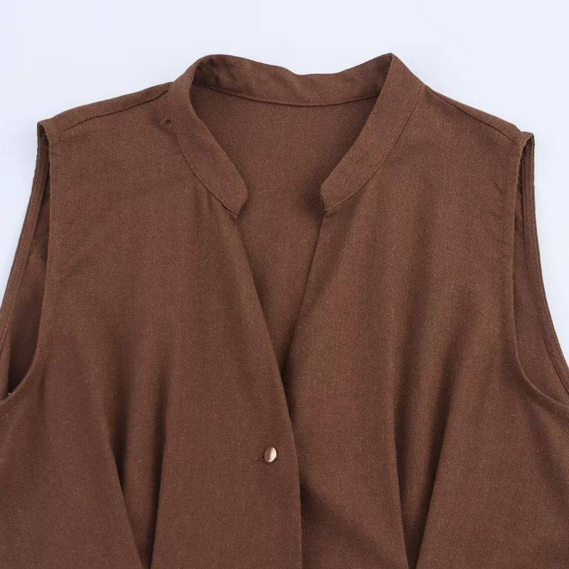 Kaslead New Women clothes Western Style Fashion Simple Temperament Small V-neck Sleeveless Waist Hugging Dress