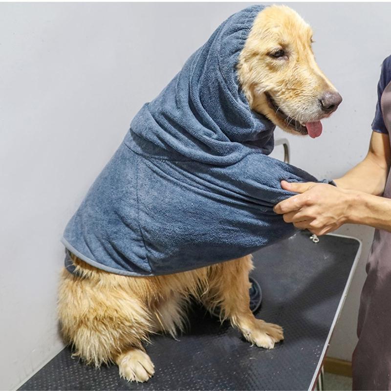 Soft Absorbent Pet Bathrobe for Medium To Large Dogs Quick Drying Towel Fabric Adjustable Belt