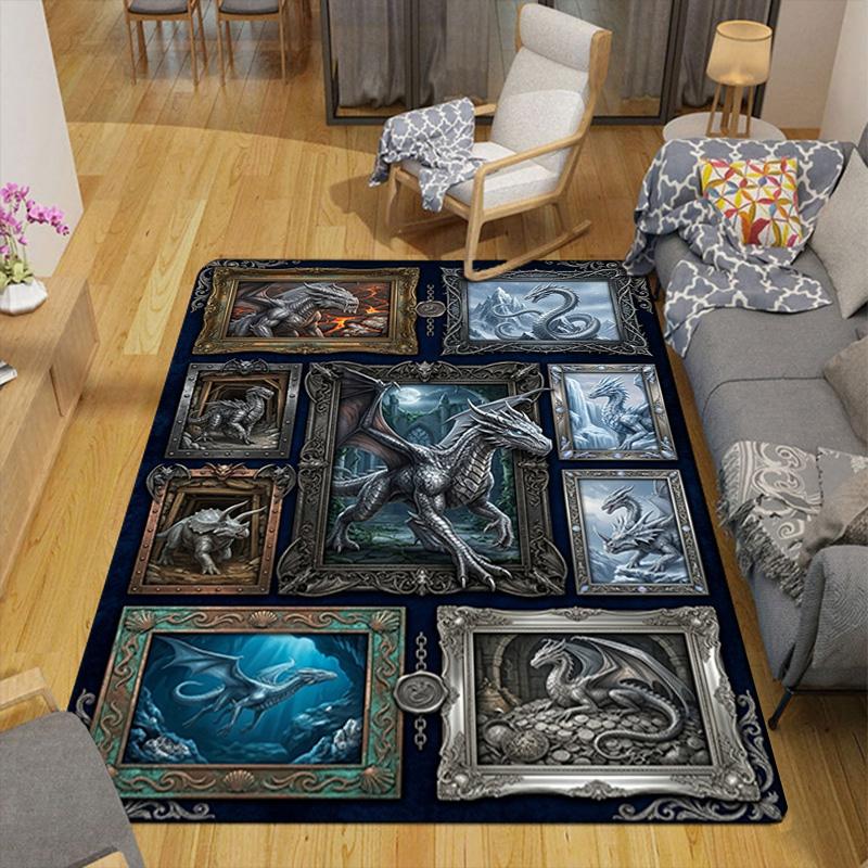 Fantasy Dragon Compilation Pattern Rug Floor Mat for Living Room or Bedroom Soft and Comfortable Carpet a Gift for Birthday and Holiday.