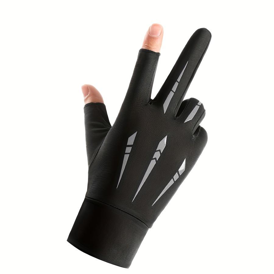 BEPAN Summer Two Finger Ice Silk Gloves Outdoor Sports Ice Silk Gloves Thin Sunscreen Quick Drying Breathable Cycling Men s Style серый