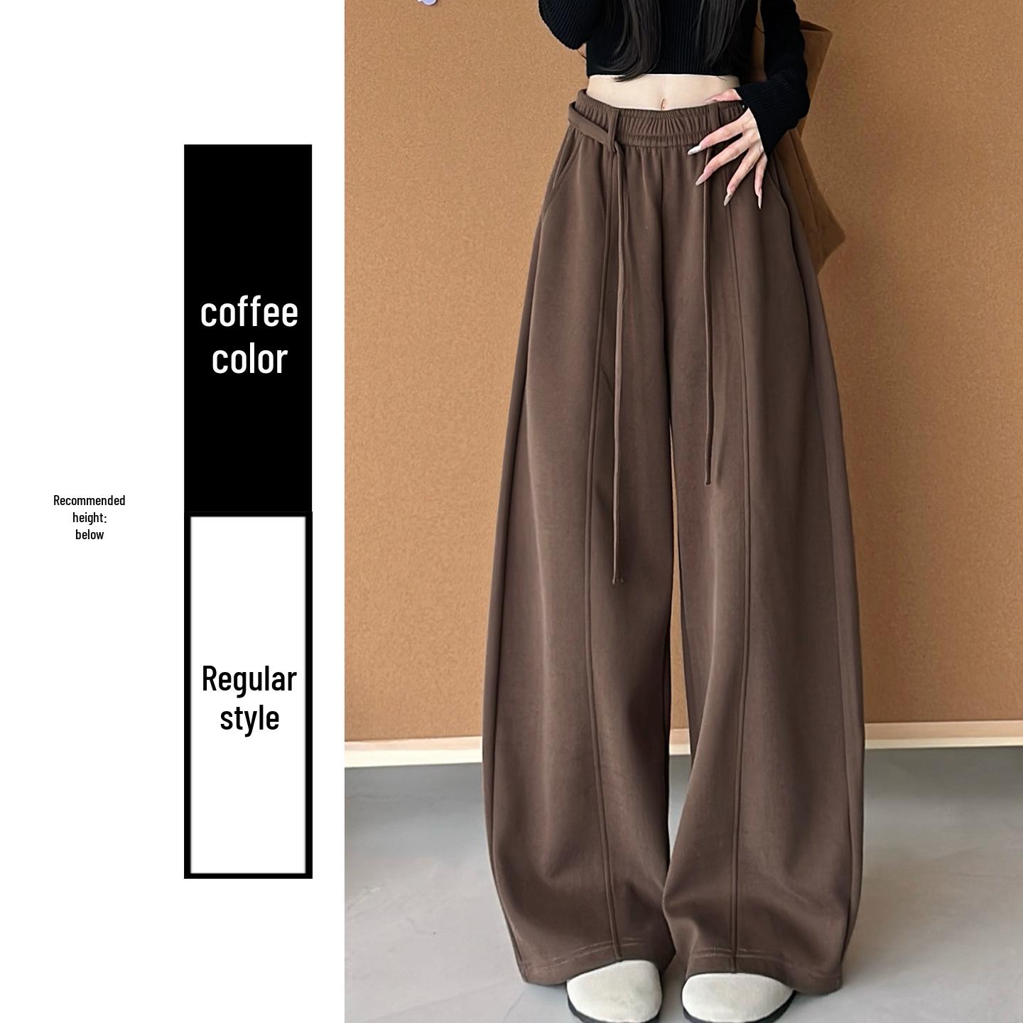 

Dark Grey Women s High-Waisted Fleece-Lined Wide-Leg Cropped Pants, Autumn/Winter 2025 Style, Drapey Lazy Banana Pants. XL