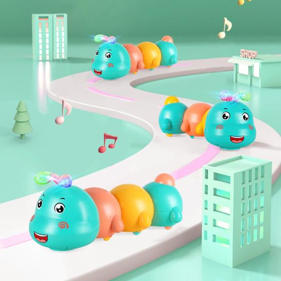Electric Magnetic Caterpillar Toy with LED Light Music Toddlers Walking Caterpillar Toy Boys Girls Tummy Time Caterpillar Crawling Musical Toy