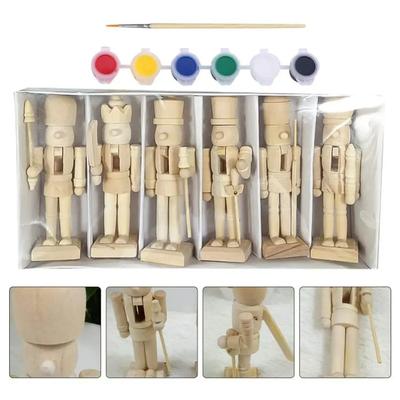 6Pcs Christmas Wooden Unfinished Nutcracker Figurines DIY Blank Unpainted Nutcracker Puppet Walnut Soldier Ornament Decor New
