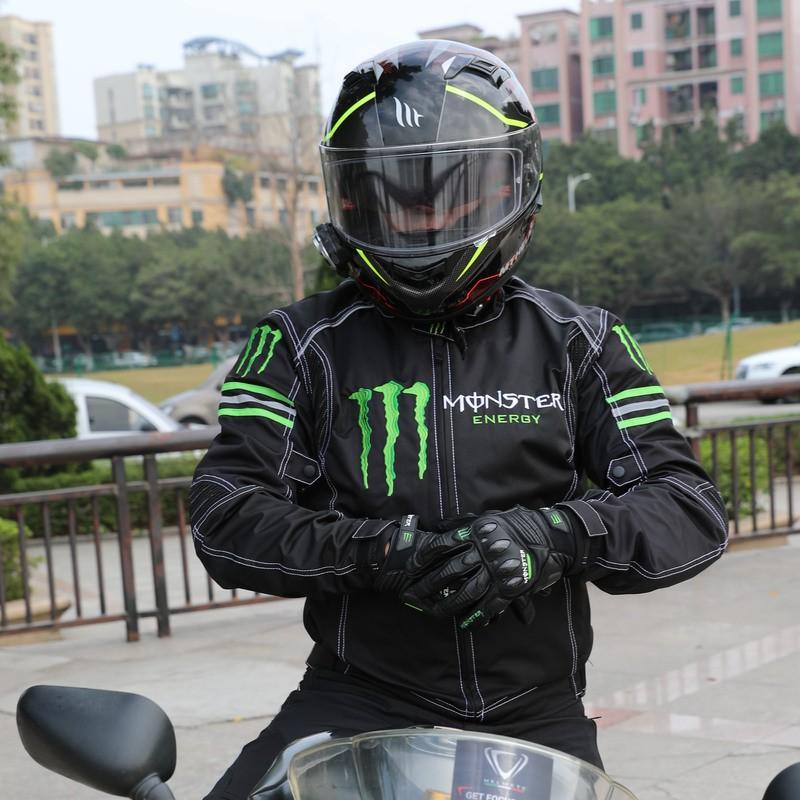 Mens All-Season Motorcycle Riding Jacket Windproof Crash-Resistant Biker Gear Black Full Set