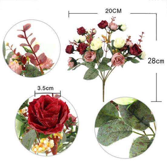 1 Bouquet 21 Head Artificial Rose Silk Flower Leaf Home Party Wedding Decor