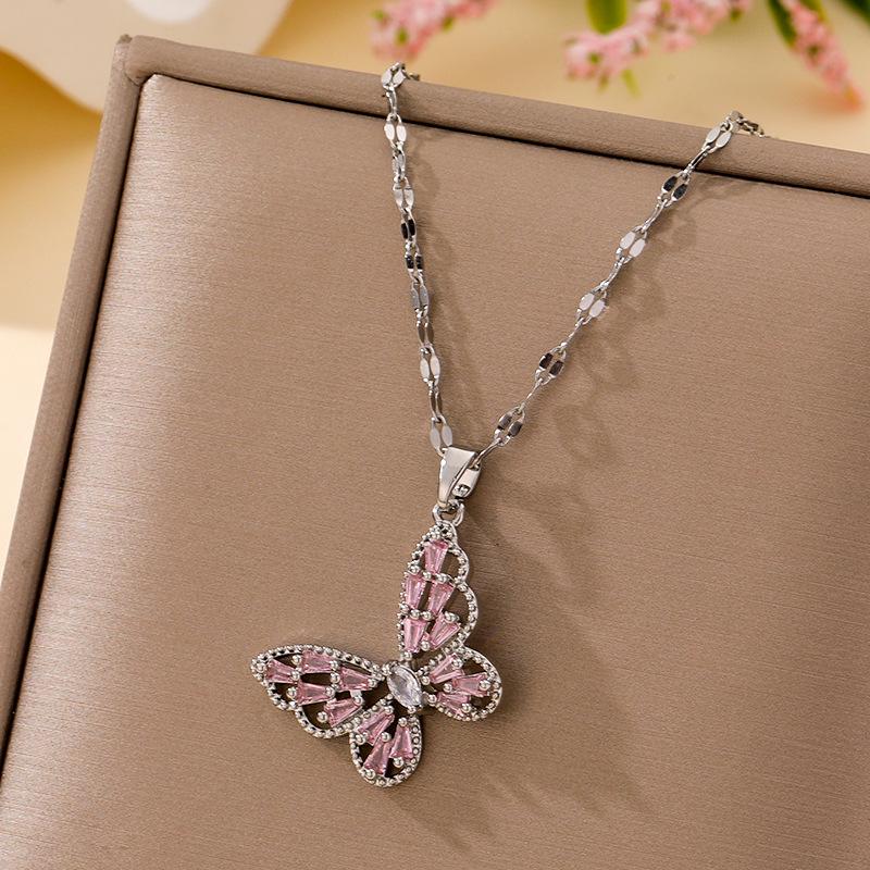 Women's Silver Titanium Steel Necklace with Micro-Inlaid Zircon - Elegant, Durable Clavicle Chain Jewelry