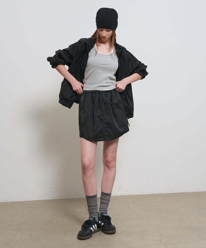 General Idea Sheer Shirred Layered Elastic Skirt [Black] / Gf1Lsk508