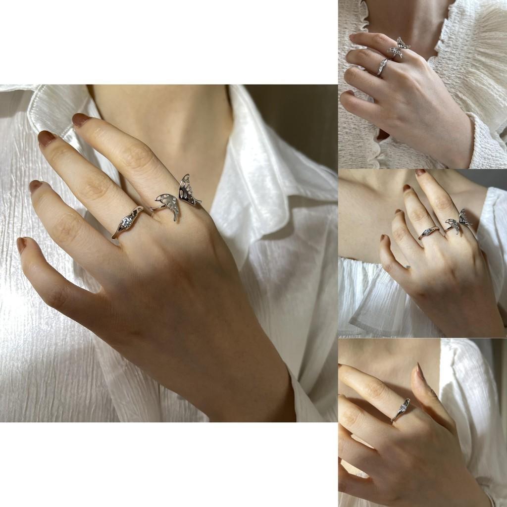Exquisite 925 Sterling Silver Open Adjustable Butterfly Ring With Sparkling Diamonds For Elegant Women