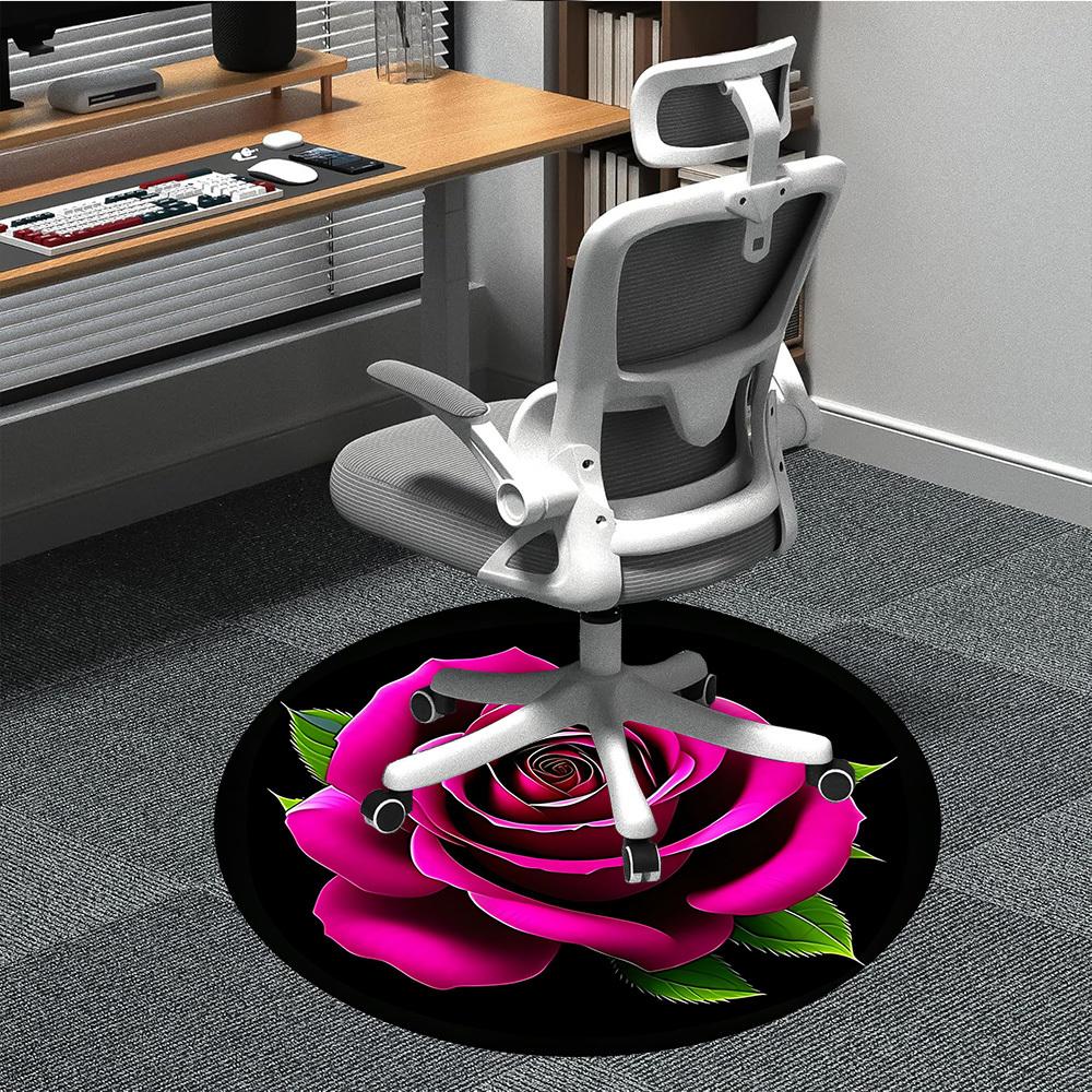 1pc Rose Office Round Rug, Carpet for Office, Gaming, Lightweight Round Floor Mat yy260205026