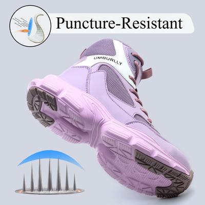Fashion Women's High Top Safety Sneakers Steel Toe Puncture-Proof Work Boots Mesh Slip Resistance for All-Day Industrial Comfort Wear