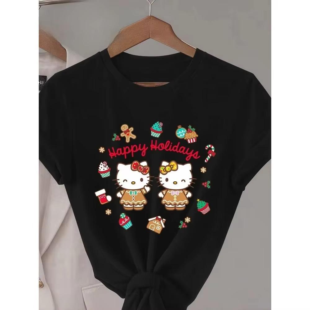 Summer 2026 Harry Potter Bunny Gingerbread Unisex Christmas Holiday Pure Cotton Printed ShortSleeved Womens TShirt S