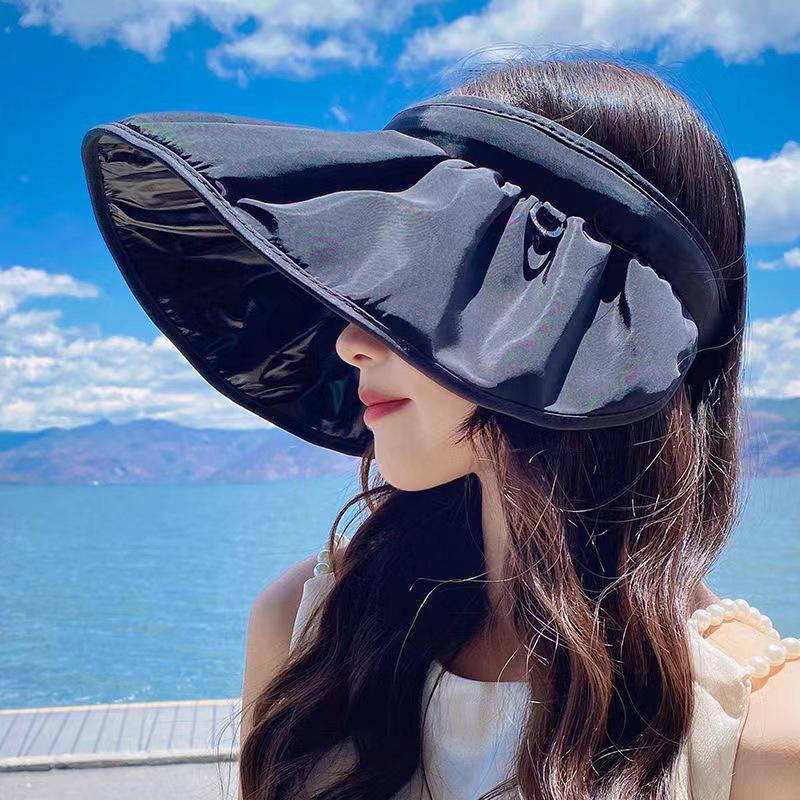 Summer Shell Sunshade Hat Uv Protection Dual Use Hair Hoop Sun Cap For Women Outdoor Beach Foldable Wide Brim Bucket Caps