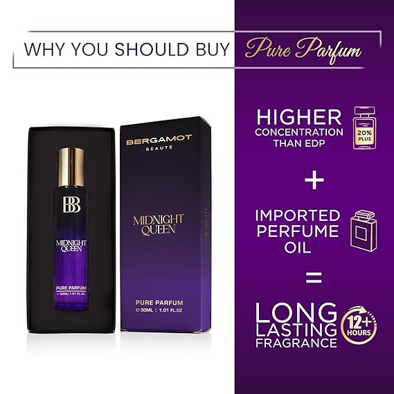 Bergamot Beaute MIDNIGHT QUEEN Pure PERFUME | Orange, Caramel & Amber | 12+ Hrs Long Lasting Perfume for Women | Higher Concentration than EDP 30ML