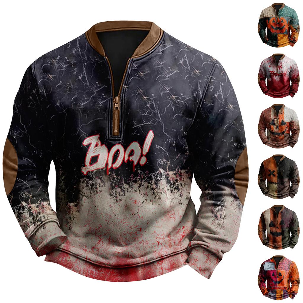 Herre Casual Mote Juletrykket Hettegenser uten hette Bred Herre Løs Knapp Ståkrage Hettegenser